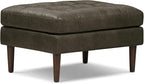 POLY & BARK Napa Ottoman - Full-Grain Leather Upholstered Ottoman with Feather-Down Topper - Couch for Living Room - Vintage Italian Leather in Olivine Green