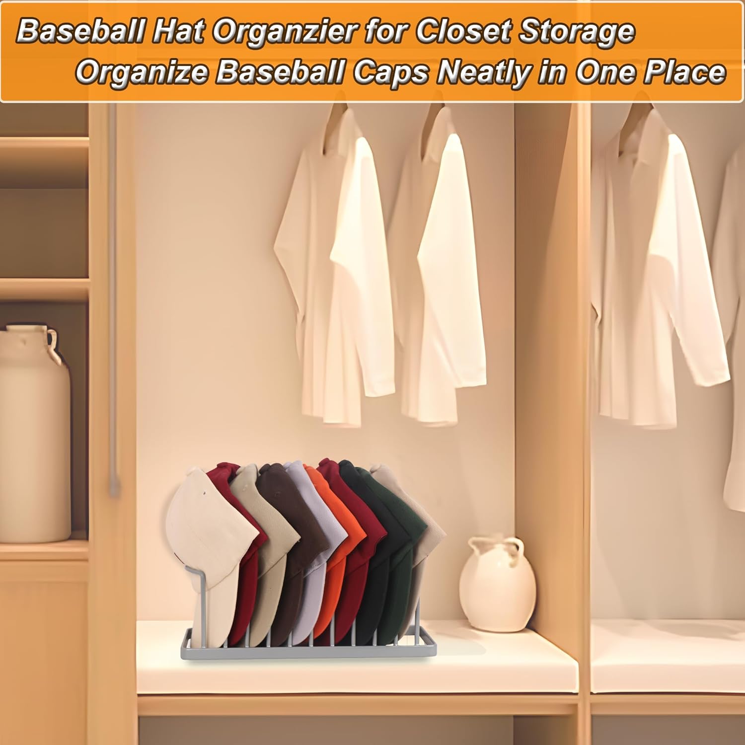 Hat Organizer for Baseball Caps - 4 Pack Space Saving Hat Stand Hold 40 Caps - Premium Metal Hat Rack for Baseball Caps Display & Organizer - No Install Hat Holder for Closet