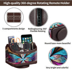 PUSU 360°Rotatable Remote Control Holder, PU Leather TV Remote Holder Caddy for Table, Bright and Colorful Art Supply Organizer Pen Holder, Multi-Functional Desk Organizer Living Room Office Decor