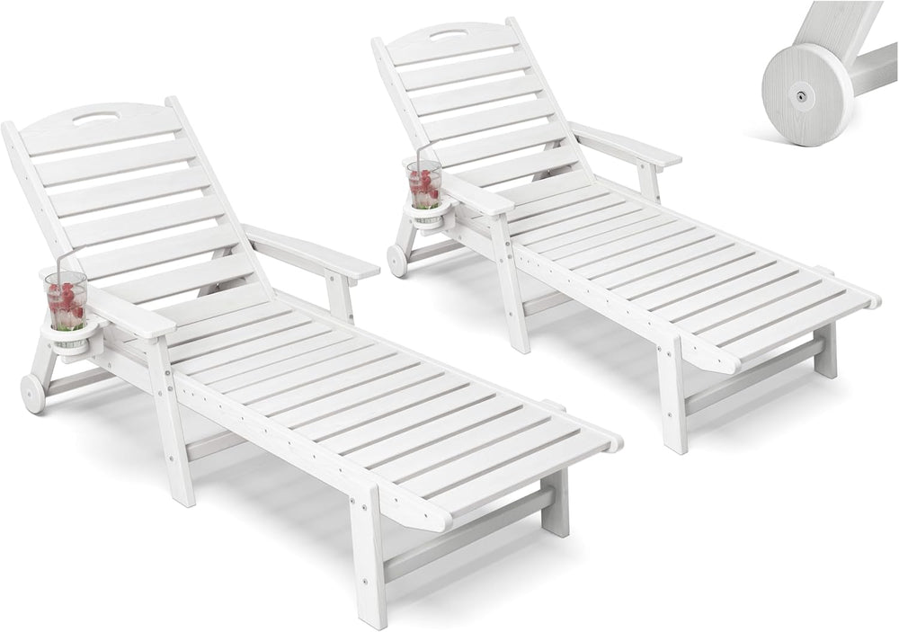 Patio Chaise Lounge Chair Set of 2, HDPE Outdoor Lounge Chairs with 5-Positio...