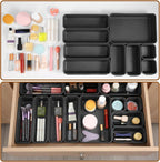 9 Pcs Stackable Drawer Organizer Trays Set, Multifunctional Storage Trays for Vanity, Bathroom, Kitchen, Office, Multi-size Durable Plastic Desk Drawer Organizer Bins, Custom Layout Design