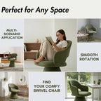 360° Swivel Dining Chair with Arms Set of 4, Chenille Upholstered Barrel Accent Kitchen Chairs with Hollow High Back, Deskchair for Dining Room Bedroom Vanity, Moss Green