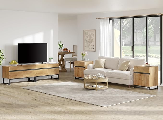 WAMPAT Modern TV Stand for TVs Up to 75 Inch, 2-in-1 Entertainment Center Media Console with Storage Cabinets, TV Console for Living Room, Oak