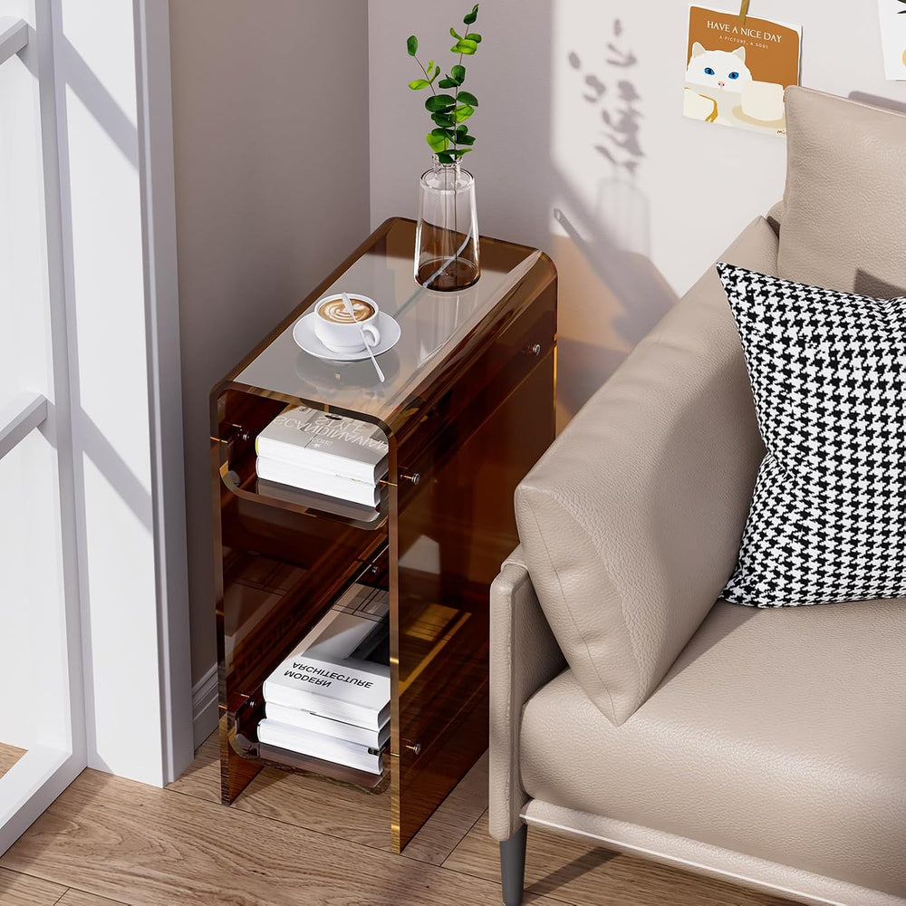 Clear Acrylic Side Table, Narrow Nightstand Bedside Table for Bedroom, Skinny...
