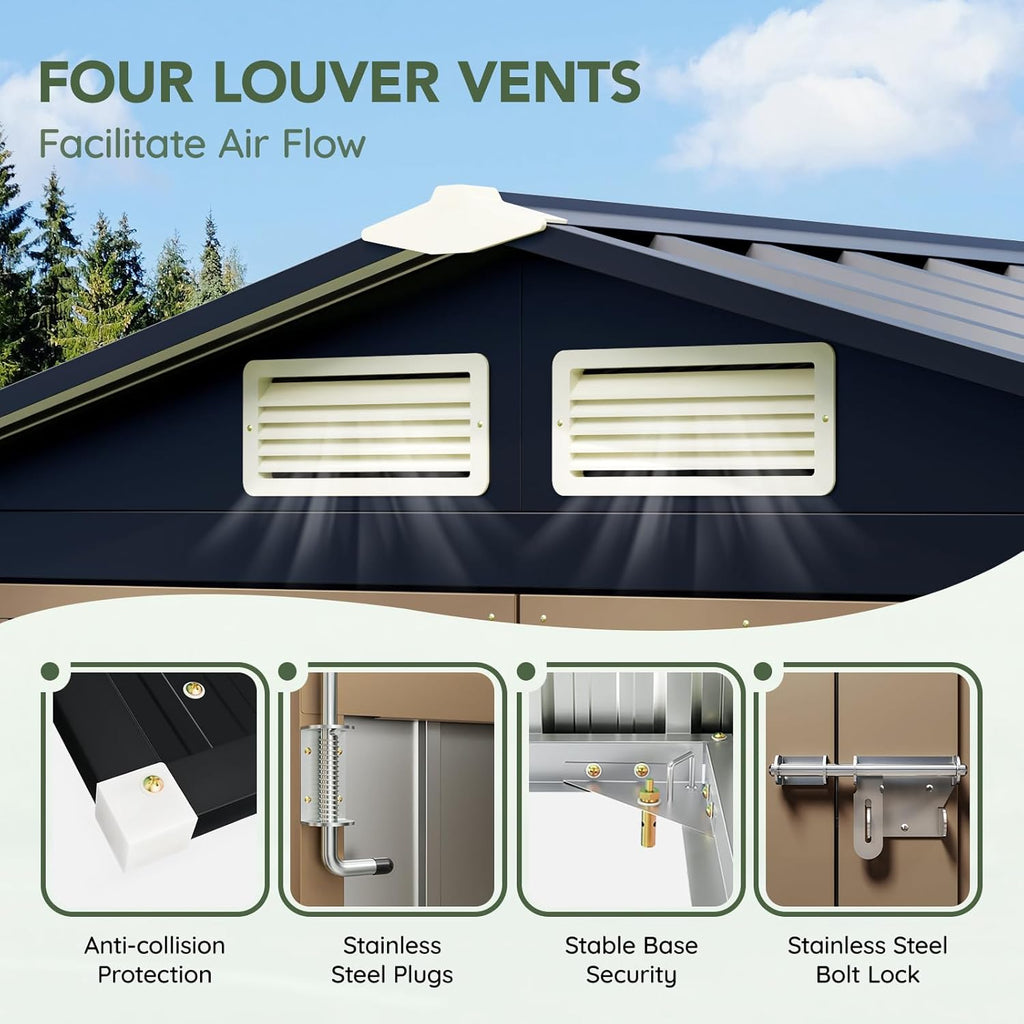5x3 FT Outdoor Metal Storage Shed, Double Door, 1 Clear Window, Tool Shed for Garden, Patio, Backyard Brown