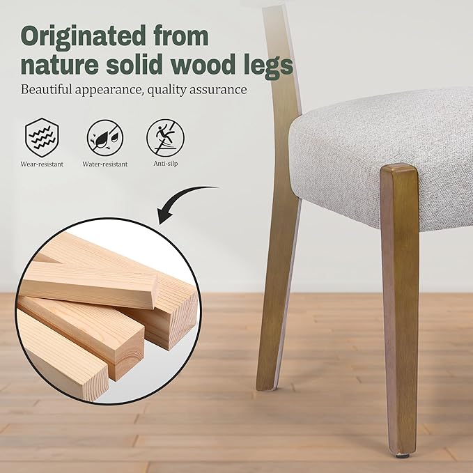 Modern Dining Chairs Set of 6, Walnut Upholstered Kitchen & Dining Room Chairs, Mid Century Modern Wooden Dining Chairs Oversized Sturdy Rounded Chairs Curved Back, Beige Fabric