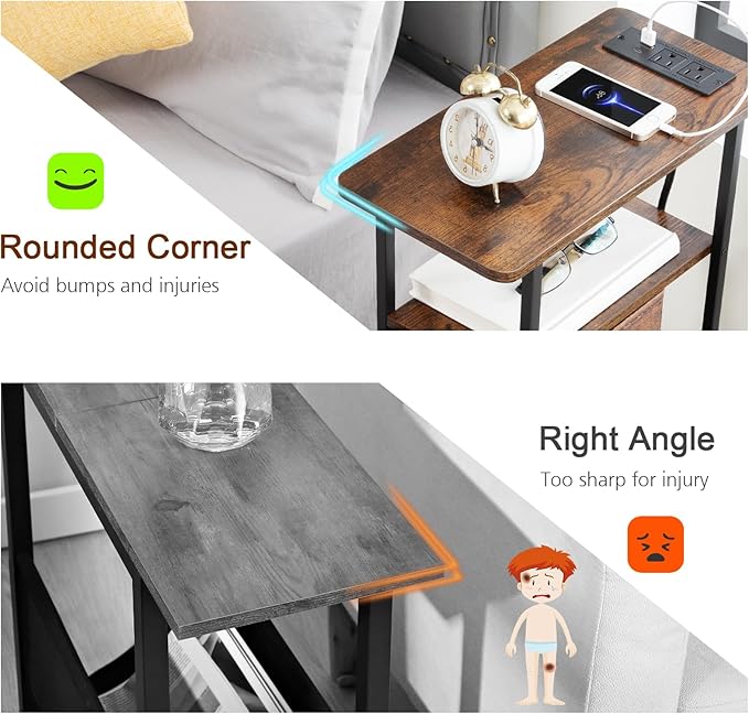 Narrow End Tables Living Room Set of 2 with Charging Station, Skinny Side Tab...