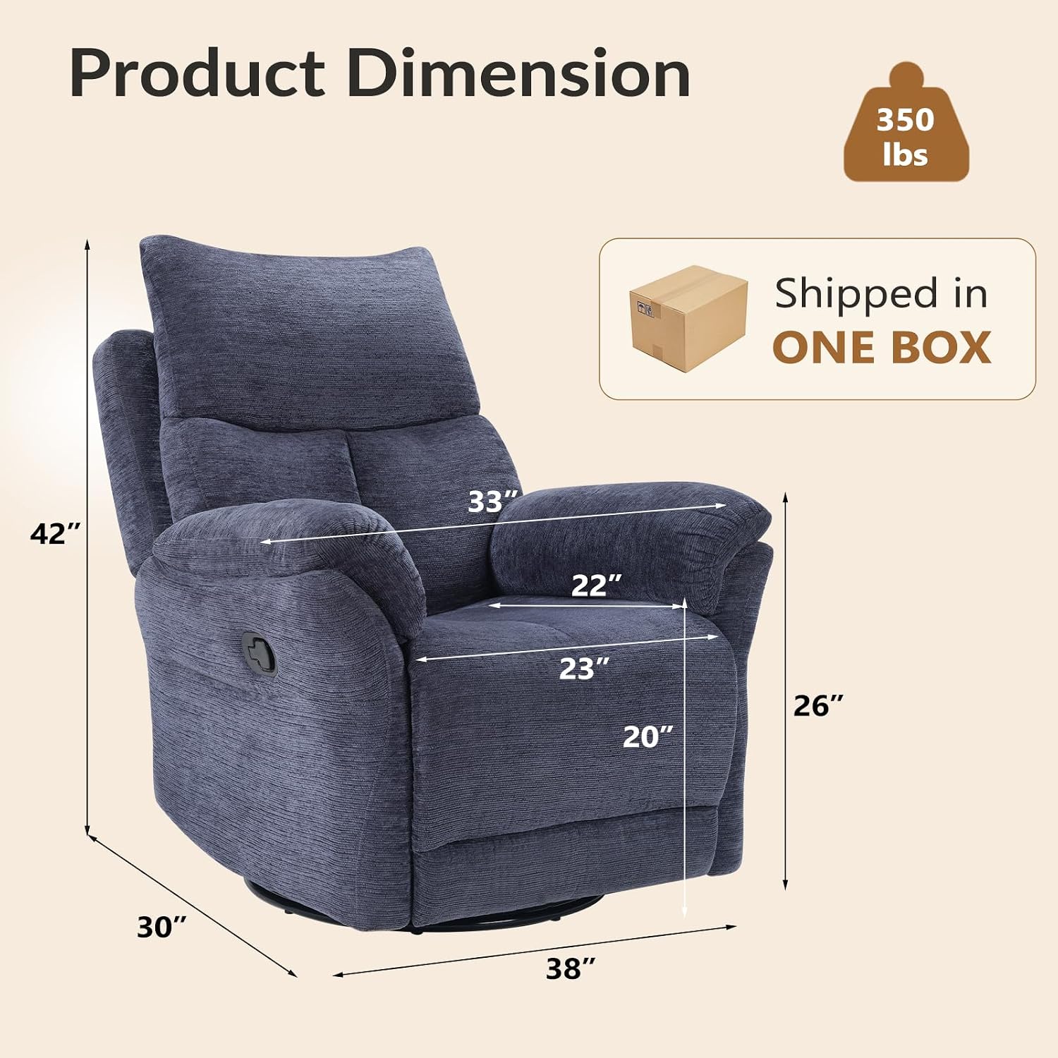 ANJ Swivel Glider Recliner, Manual Nursery Rocking Chair, Blue | Upholstered glider chair with 360° swivel, padded cushion, ideal for nursery, bedroom and living room breastfeeding & reading