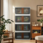 Storage Boxes, Extra Large Cabinet with Lids, 19 Gallon(72L) Capacity (Each One), 4 Packs, Useful Box with Door and Buckles, Foldable, Transparent, Excellent Home Organizers