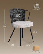 BedsPick Rattan Dining Chair Set of 2 - Farmhouse Upholstered Cane Back Kitchen Chair with Boucle Cushion, Wingback Dining Room Seat with Metal Legs for Home, Kitchen (Black)