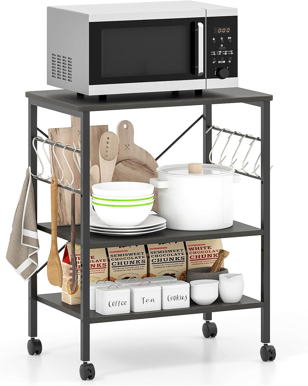 GIANTEX Kitchen Bakers Rack 3-Tier Microwave Cart on Wheels, Industrial Utili...