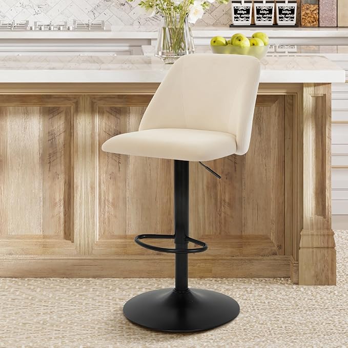 COLAMY Bar Stools Set of 1, Modern Swivel Bar Chairs, Adjustable Upholstered ...