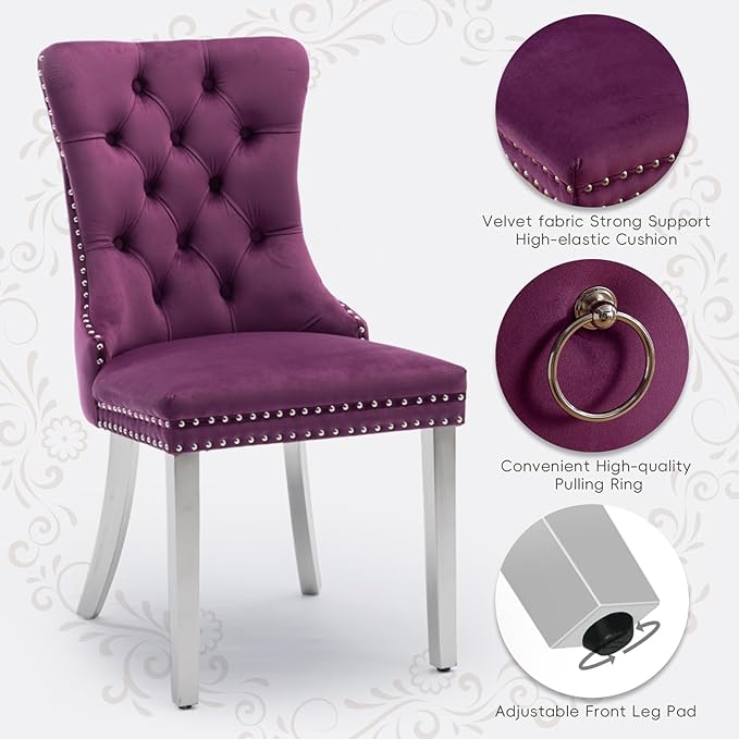 Velvet Upholstered Dining Chairs Set of 8, Modern Kitchen Side Chairs with Na...