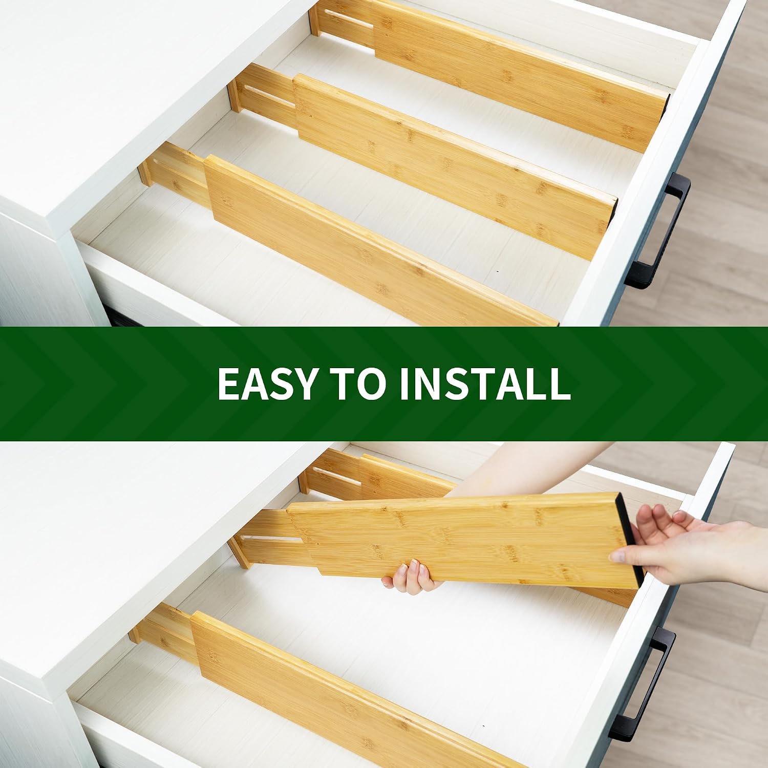 VaeFae 6 Pack Bamboo Drawer Dividers, 4" High Adjustable 11.9-17.1" Clothes Drawer Organizers, Expandable Separators for Bedroom/Bathroom/Kitchen/Office Storage