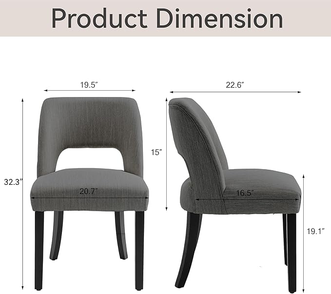 VKNOW Wooden Dining Chairs Set of 2, Modern Fabric Upholstered Dining Room Ch...