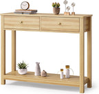 Gizoon 2 Drawer Console Table, Oak Color | 2-Tier Wood Entryway Table with Storage Shelves, 39" W Wood Accent Sofa Table for Front Hall, Hallway, Living Room