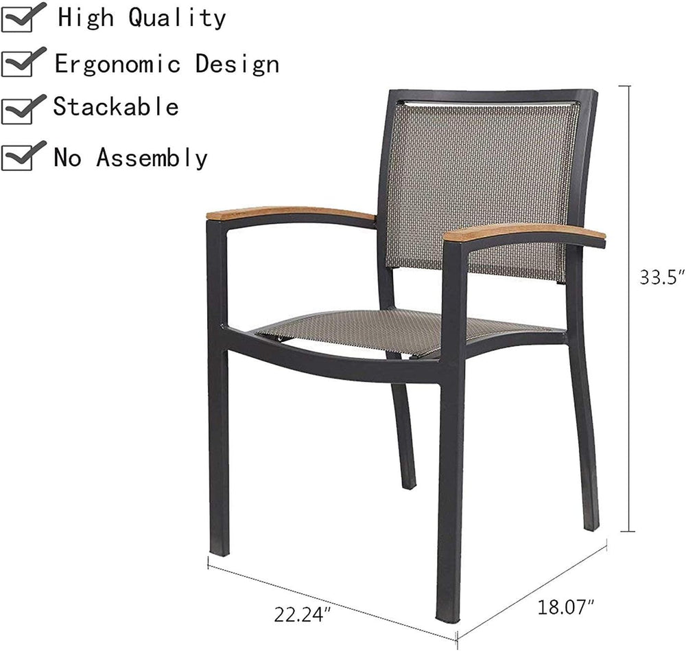 4 Pack Stackable Indoor/Outdoor Patio Dining Chairs with Teak Armrest,Textile...