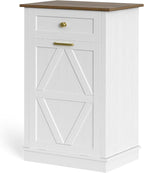 YESHOMY Tilt Out Trash Can Cabinet, 10 Gallon Garbge Can Cabinets, Wooden Hidden Laundry Hamper with Drawer, for Kitchen, Dining Room, Living Room (White)