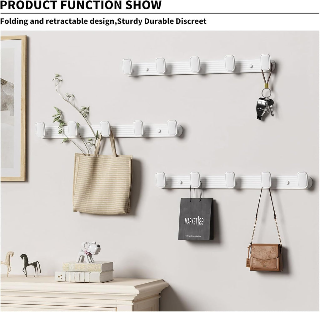 Coat Rack Wall Mount White, 5 Hooks Rack Metal Coat Hanger Wall for Hanging Hat Purse and Robes, Towel Hook for Bathrooms and Entryway (1 Pack)
