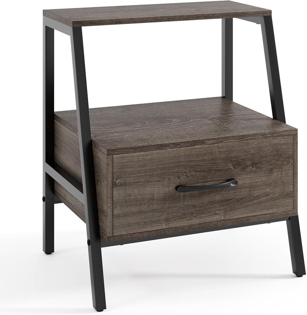 Giantex Farmhouse Nightstand with Drawer and Open Shelf, 2-Tier Bedside Table...