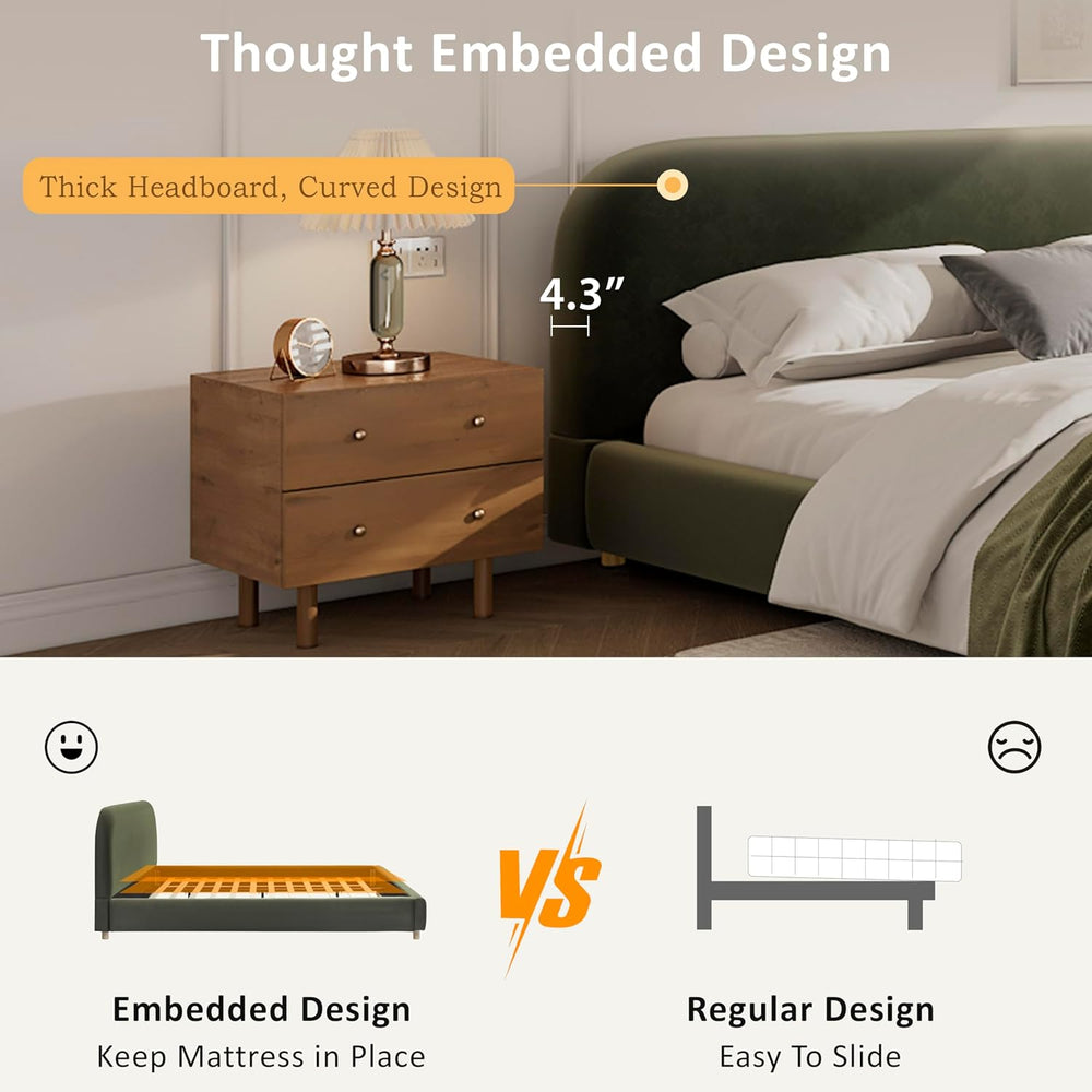 Virubi California King Size Upholstered Bed Frame with Curve Shaped Headboard...