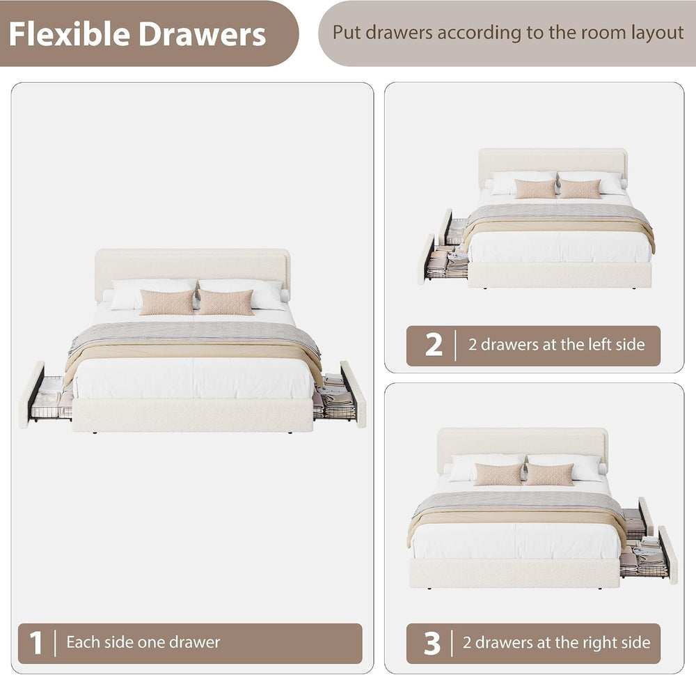 IDEALHOUSE King Bed Frame with 2 Storage Drawer and Upholstered Headboard