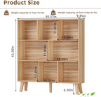 LEYAOYAO Wooden 8 Cube Book Shelf, Natural 3 Tier Bookshelf with Legs, Modern Open Storage Organizer,Boho Bookcase,Display Cabinet Shelf Free Standing Bookshelves for Bedroom,Living Room,Office