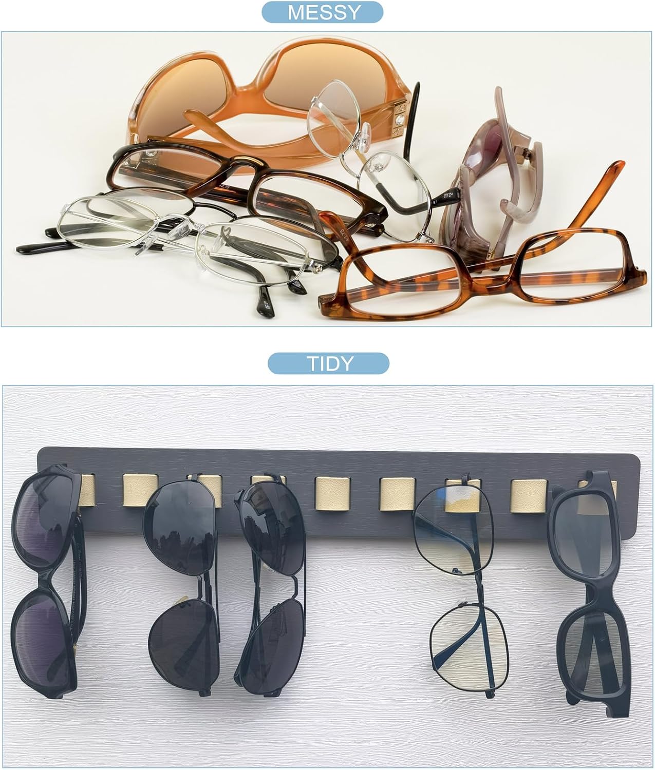 Sunglasses Organizer Wall Mounted Wood Sunglass Holder for Home Glasses Holder/Sunglasses Rack,Home Decor (Gray-1pcs-long)