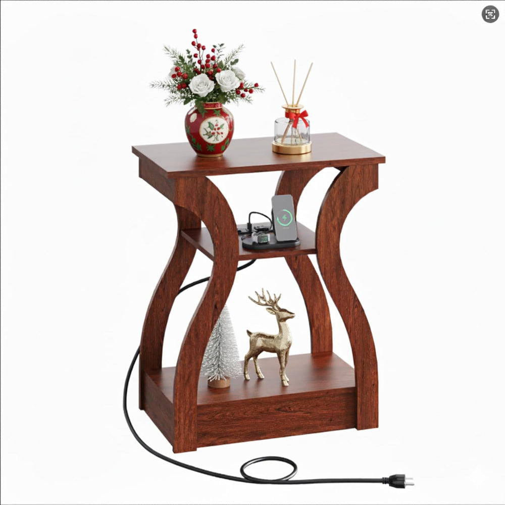 WLIVE End Tables Living Room Set of 2, Cherry Side Tables with Charging Stati...