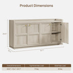 SICOTAS 61.7" 4-Door Buffet Sideboard Cabinet Living Room, Grey White Oak | Geometric Doors & Elegant Gold Handle, Slow-Close Door, 2 Separate Bays, 3-Level Adjustable Shelf, Kid & Pet Safe, 77 lbs Top