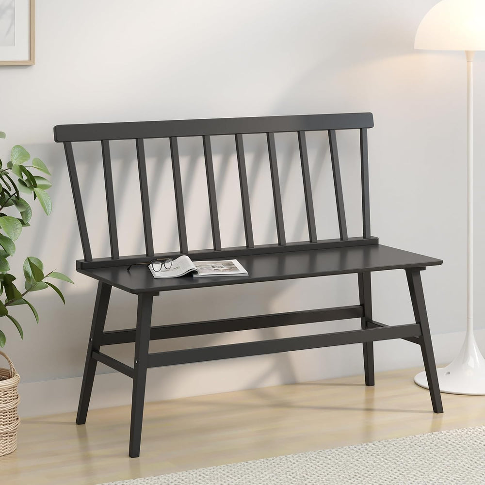Wisuce Bamboo Dining Bench, Entryway Bench with Spindle Back (Black) | Bamboo...