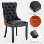 Pu Upholstered Dining Chairs Set of 4, Modern Style Kitchen Side Chairs with Nailhead Trim and Wood Leg, Metal Pulling Ring for Dining Room Living Room(Black&Orange,Set of 4)