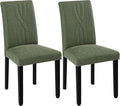 VECELO Upholstered Dining Chairs Set of 2, Modern PU Leather and Solid Wood Legs & High Back for Kitchen/Living Room- Green