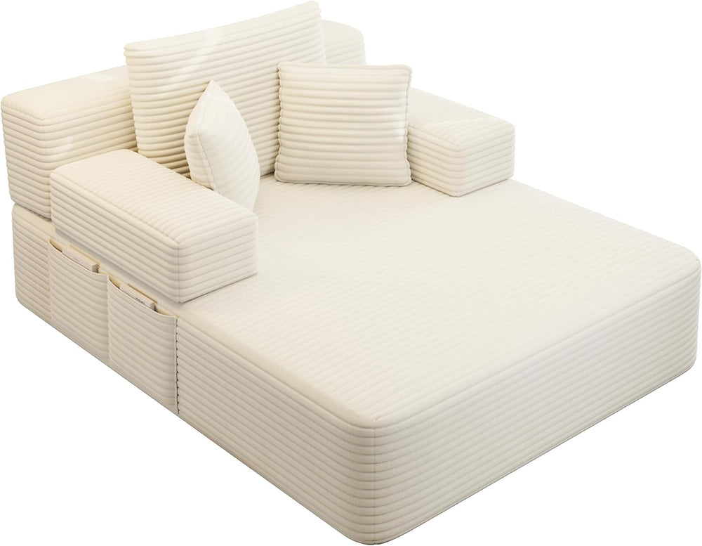 Oversized Chaise Lounge Chair Indoor, 60”,White | Corduroy Convertible Floor ...