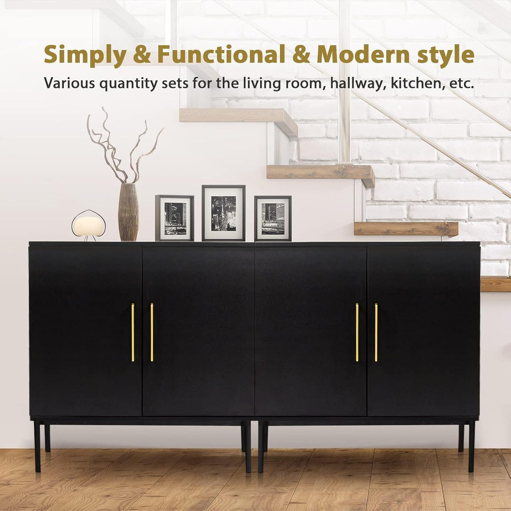 Set of 2 Black Storage Cabinet with Doors, Modern Accent Cabinet, Free Standi...