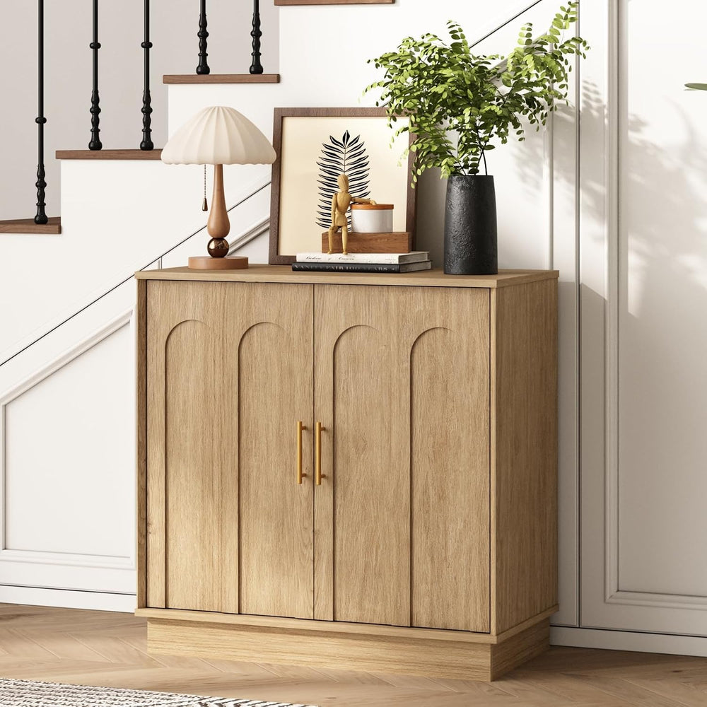 Buffet Cabinet with Storage, 2 Door Sideboard Credenza with Arch Design and A...