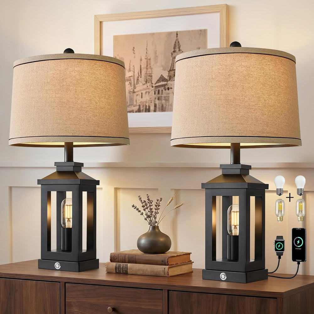 23.75" Retro Farmhouse Black Table Lamp for Living Room Bedroom Nightstand