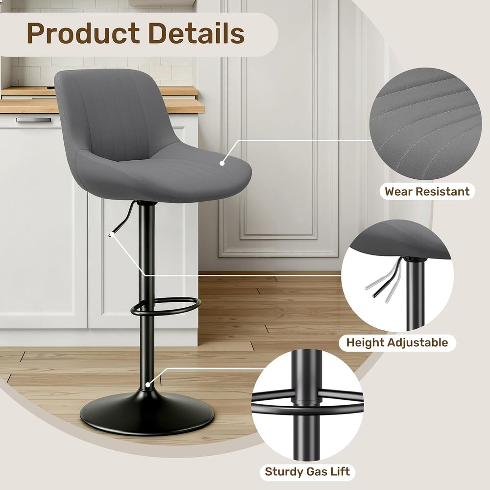 Swivel Bar Stools, Adjustable Bar Stools with Back, Dark Gray