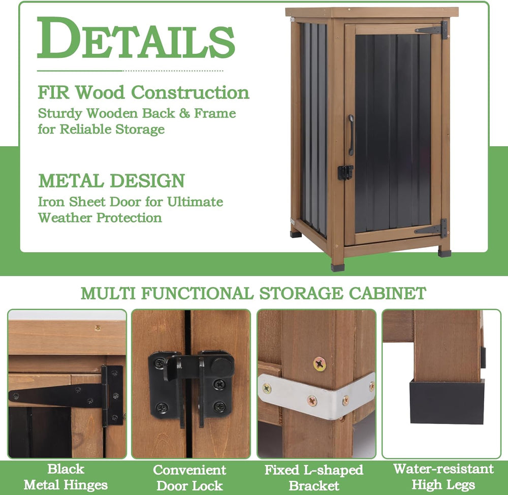 Outdoor Storage Cabinet Waterproof with Metal Top, Wooden Potting Bench Table...