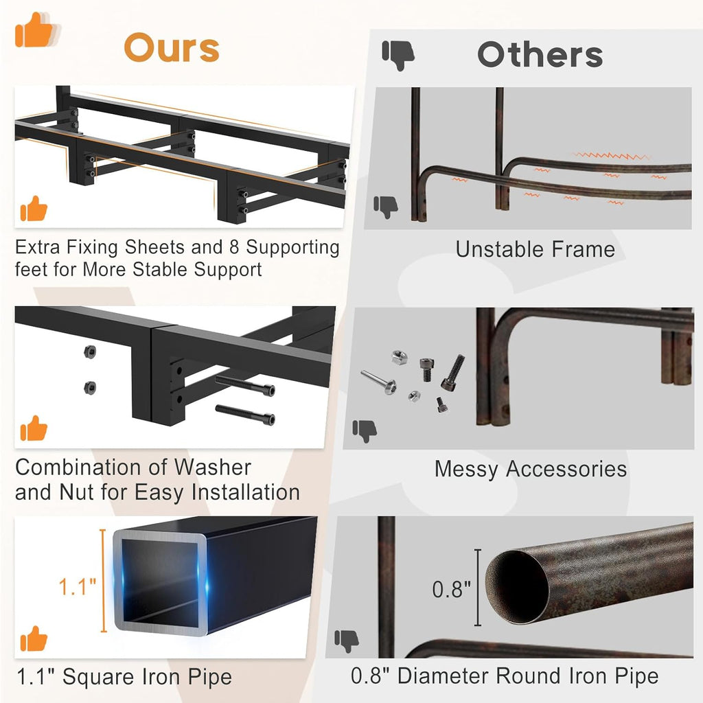 4ft Firewood Rack Outdoor with Waterproof Widened Cover, Heavy Duty Firewood Holder includes Carrier Bag, Powder-coated Wood Rack with Hooks, Firewood Storage Rack for Fireplace Deck Patio