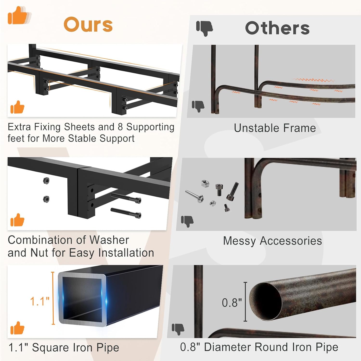 4ft Firewood Rack Outdoor with Waterproof Widened Cover, Heavy Duty Firewood Holder includes Carrier Bag, Powder-coated Wood Rack with Hooks, Firewood Storage Rack for Fireplace Deck Patio