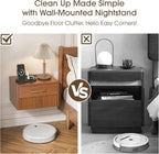Floating Nightstand Set of 2, Mid Century Modern Wall Mounted Bedside Table with Charging Station, Fluted End Table with Storage Drawers for Bedroom, Home Small Space, Cherry, 2 PCS