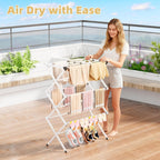 BAKON Space Saving Foldable Clothes Drying Rack, Extendable Rustproof Laundry Rack for Indoor Outdoor Use, No Assembly Required, Suitable for Bathroom Laundry Room Apartment RV, White