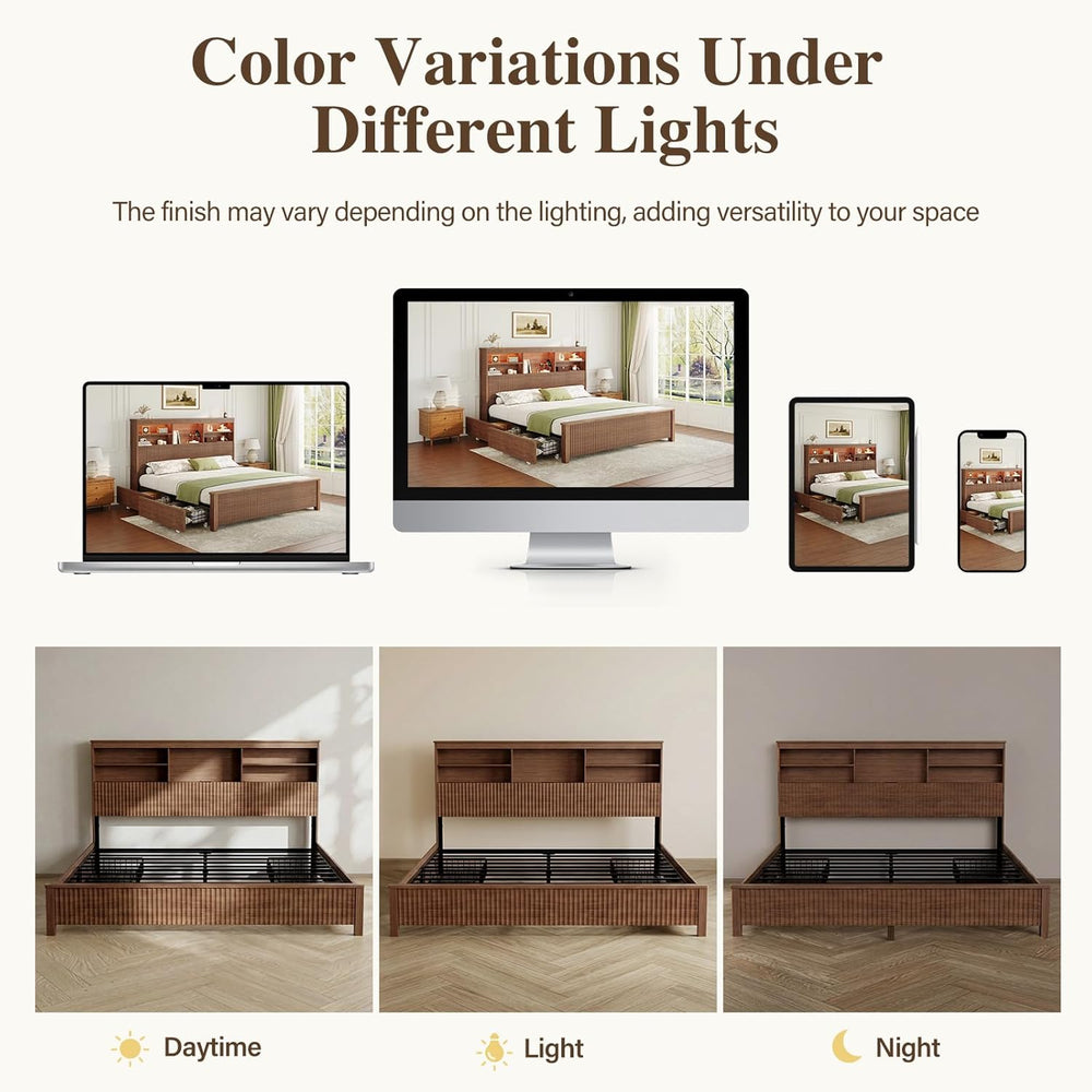Queen Size Bed Frame with 4 Storage Drawers