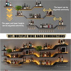 31.5"Modern LED Wine Rack Wall Mounted,3-Tier Floating Bar Shelves | Large Hanging Liquor Shelf Wall Mounted with Wine Glass Rack,DIY Modular WaveDesign,Black Metal for Home Bar Dining Room Cafe