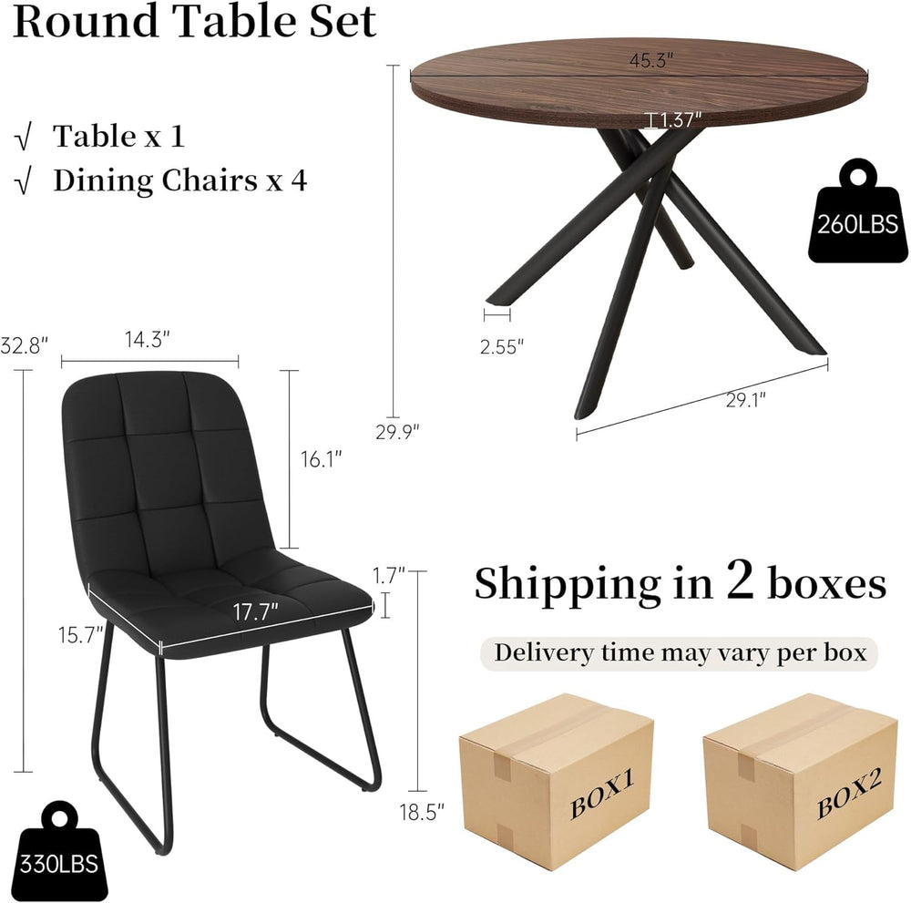 HIPIHOM 45.3 Inch Round Dining Table Set for 4, Mid Century Modern MDF Coffee...