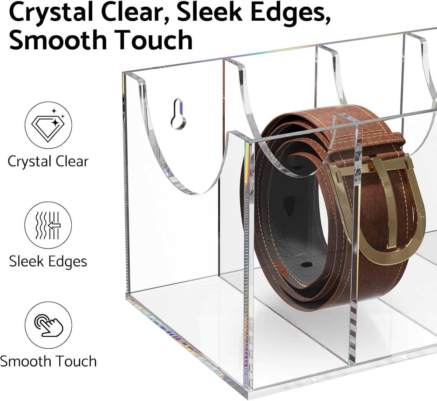 FEMELI Belt Organizer, Acrylic 7 Compartments Container Storage Holder, Clear Display Case for Closet Tie and Bow Tie