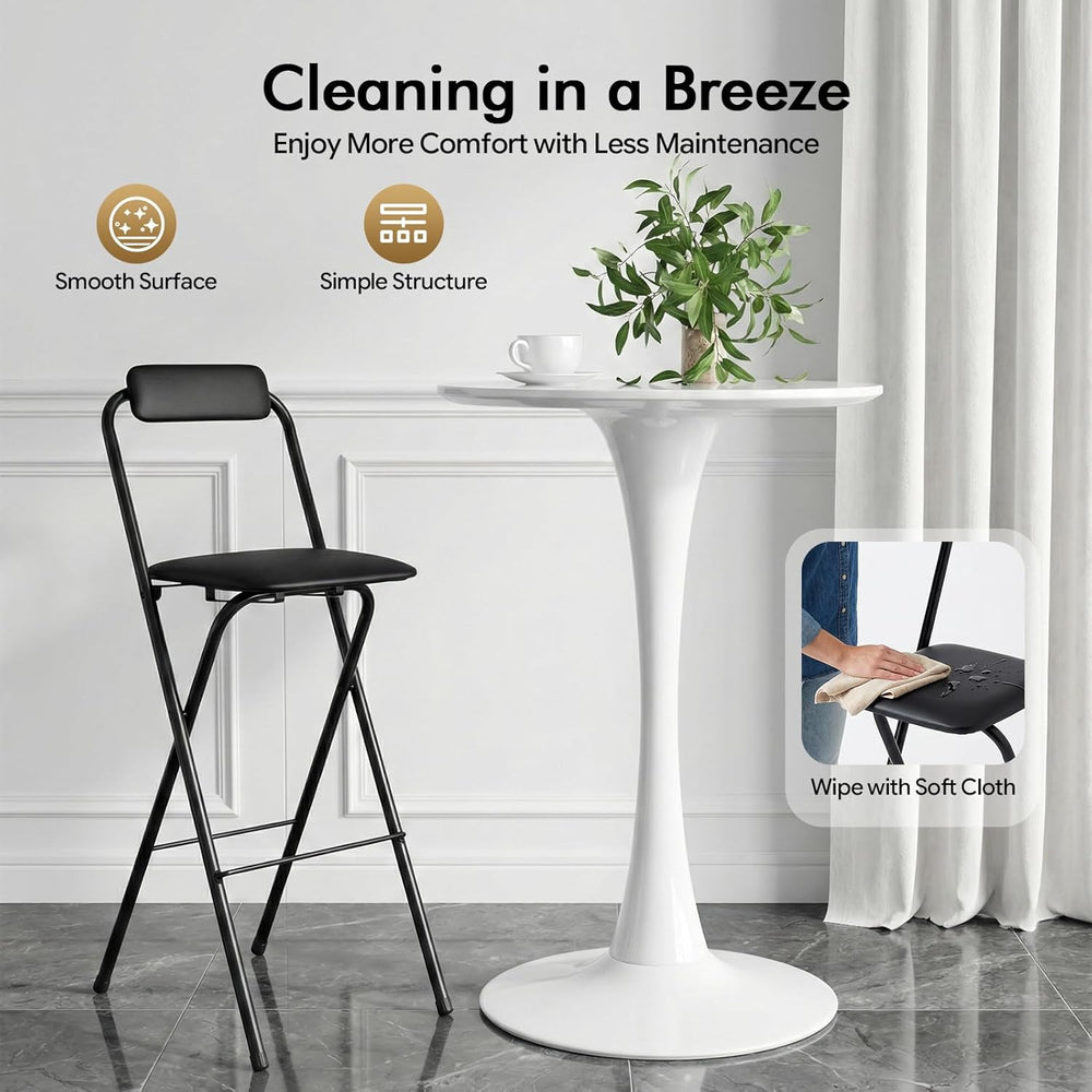 Folding Bar Stool with Back, 30 Inch Tall Foldable Bar Chair with Backrest Sp...