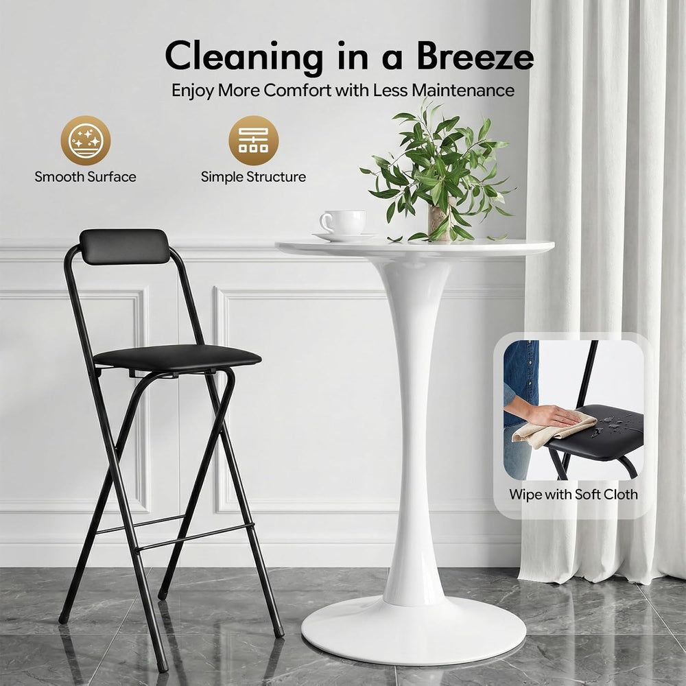 Foldable Bar Chair, 29.53" Tall Folding Chair Portable Stools with Backr...