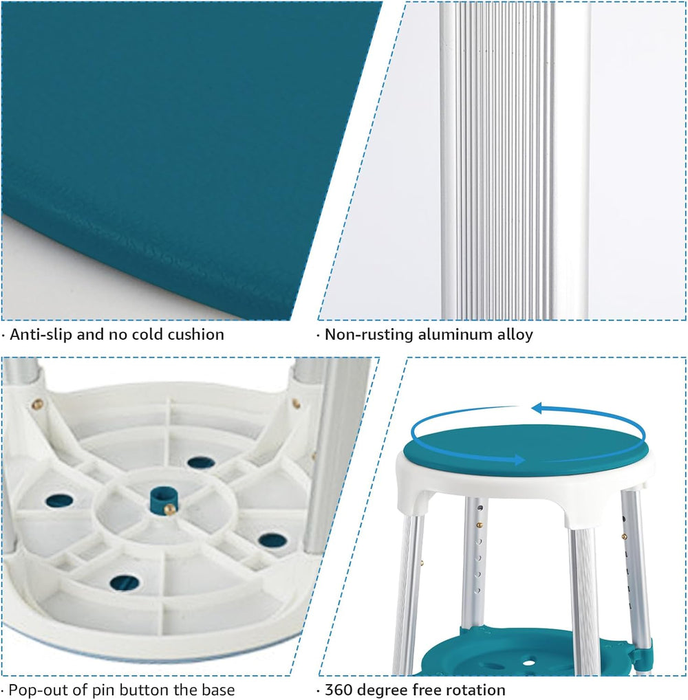Shower Stool Chair for Inside Shower,360° Swivel,Green,300LBS